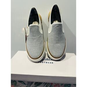 Tommy Bahama Gray White Stripe Canvas Slip On Sneakers Women's Size 7.5 NIB